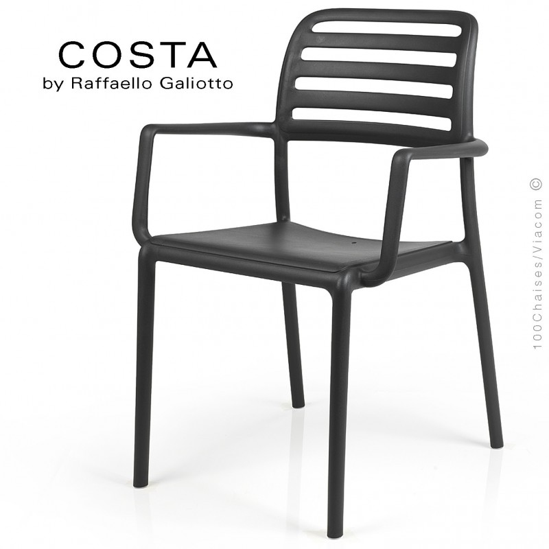 Fauteuil design COSTA, sturcture et assise plastique couleur anthracite.