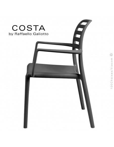 Fauteuil design COSTA, sturcture et assise plastique couleur anthracite.