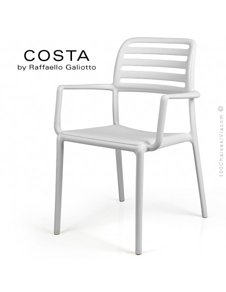 Fauteuil design COSTA, sturcture et assise plastique couleur blanc.