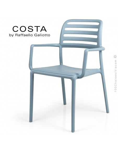 Fauteuil design COSTA, sturcture et assise plastique couleur bleu clair.
