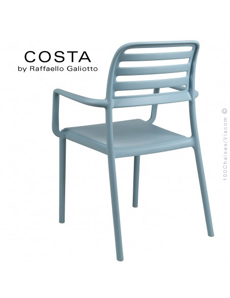 Fauteuil design COSTA, sturcture et assise plastique couleur bleu clair.