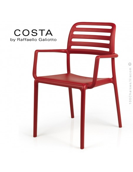Fauteuil design COSTA, sturcture et assise plastique couleur rouge.