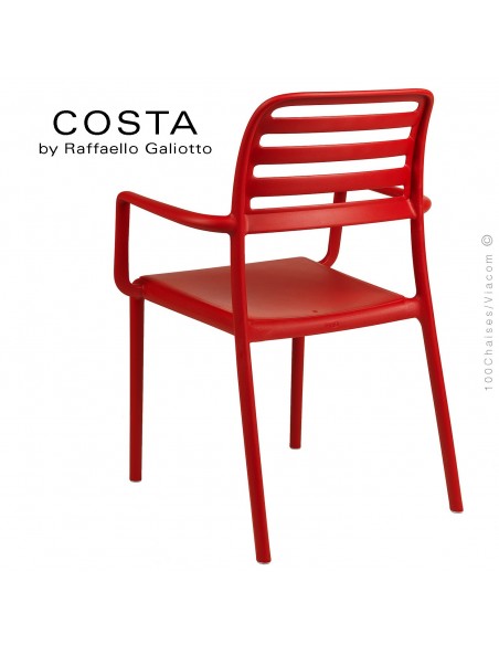 Fauteuil design COSTA, sturcture et assise plastique couleur rouge.