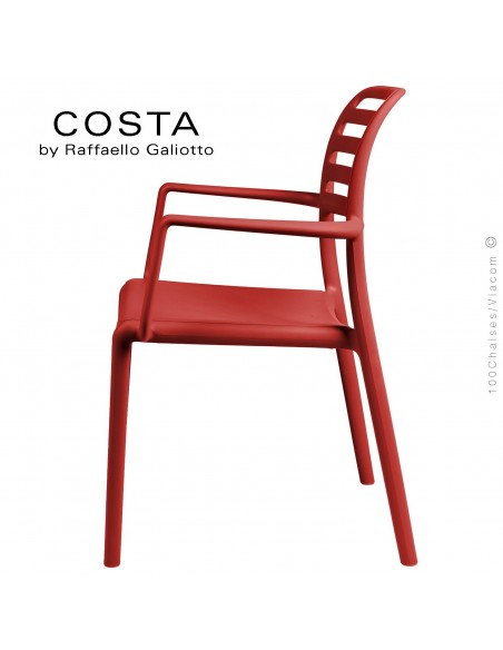 Fauteuil design COSTA, sturcture et assise plastique couleur rouge.
