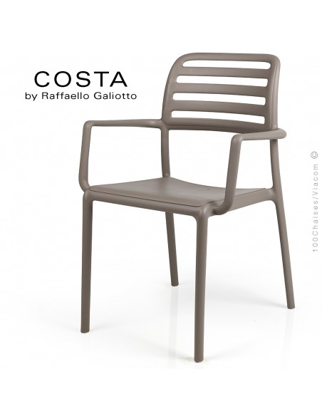 Fauteuil design COSTA, sturcture et assise plastique couleur gris tourterelle.