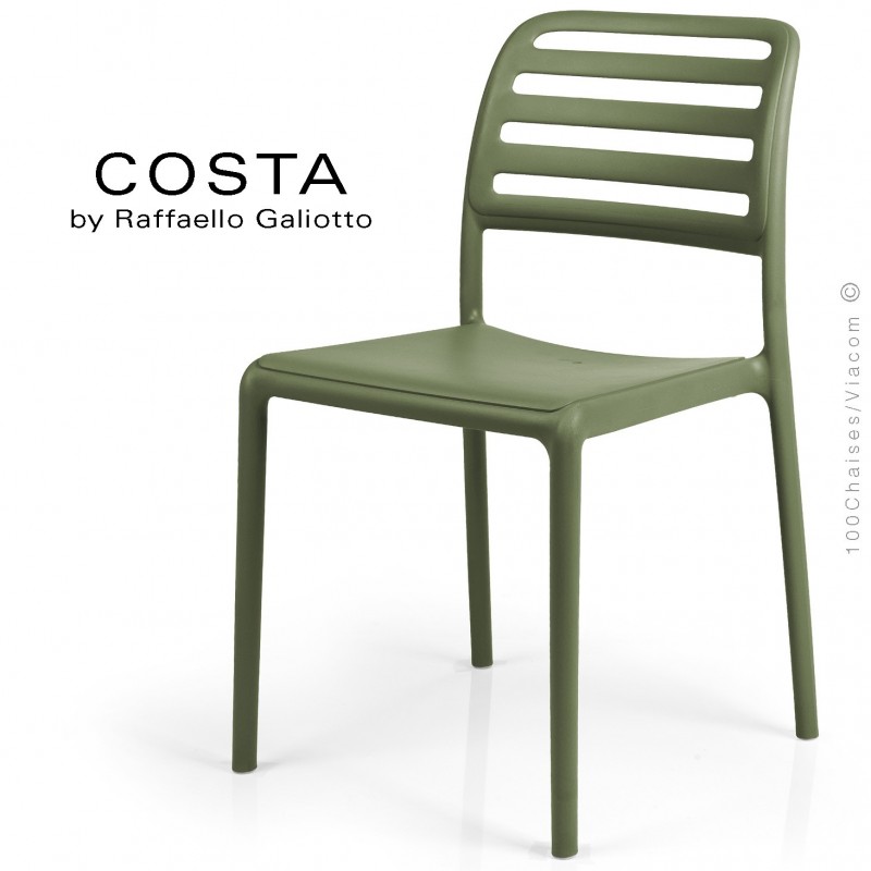 Chaise design COSTA, sturcture et assise plastique couleur vert.
