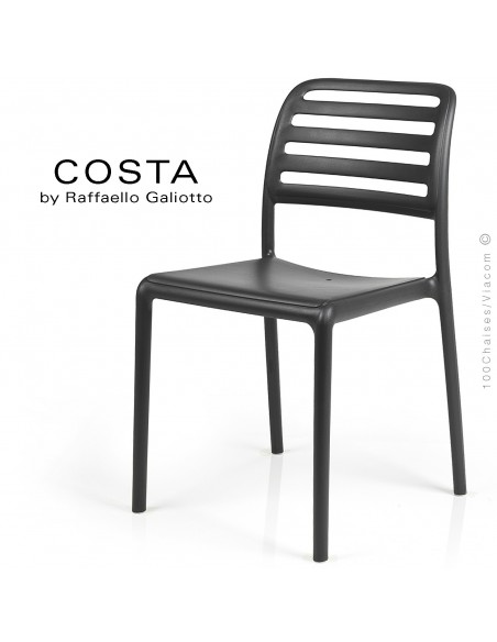 Chaise design COSTA, sturcture et assise plastique couleur anthracite.