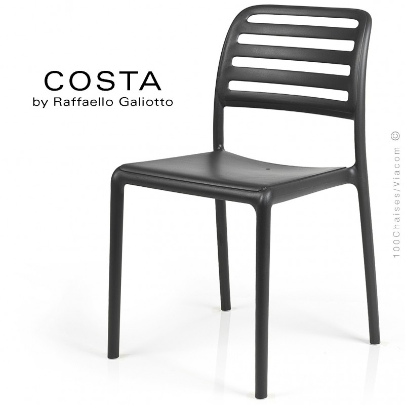 Chaise design COSTA, sturcture et assise plastique couleur anthracite.