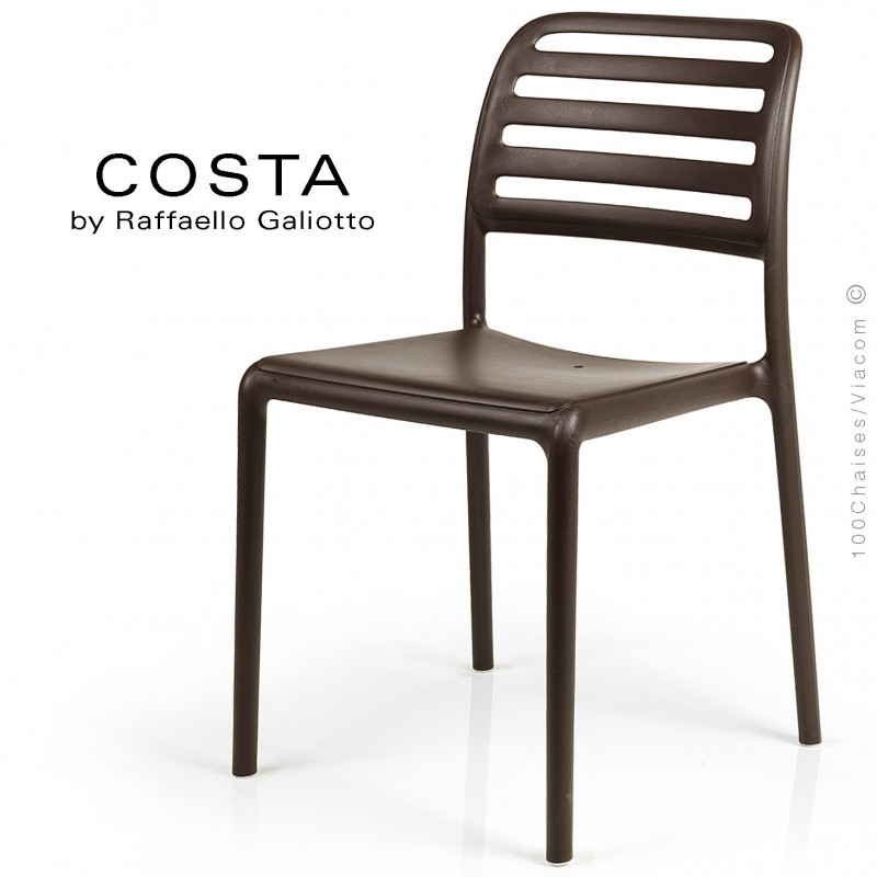 Chaise design COSTA, sturcture et assise plastique couleur café.