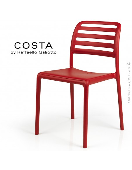 Chaise design COSTA, sturcture et assise plastique couleur rouge.