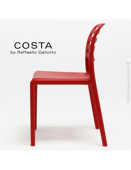 Chaise design COSTA, sturcture et assise plastique couleur rouge.