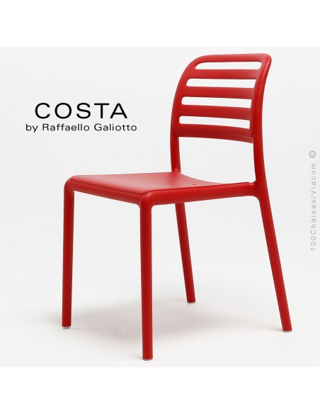 Chaise design COSTA, sturcture et assise plastique couleur rouge.