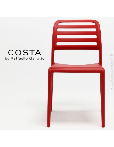 Chaise design COSTA, sturcture et assise plastique couleur rouge.