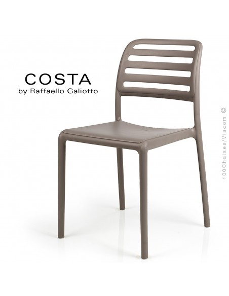 Chaise design COSTA, sturcture et assise plastique couleur gris tourterelle.