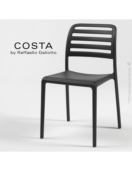 Chaise design COSTA, sturcture et assise plastique couleur anthracite.