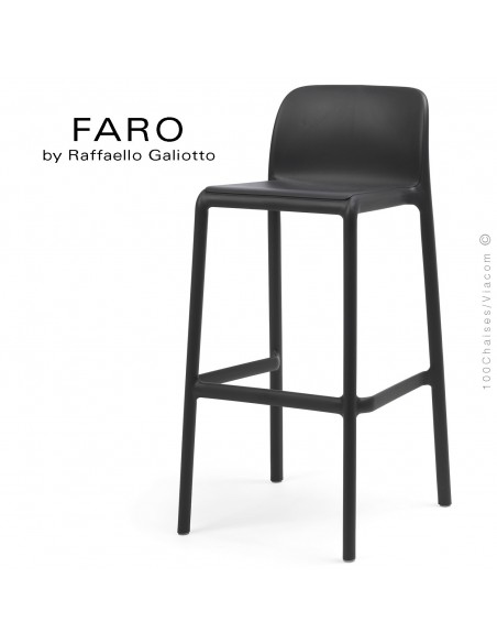 Tabouret de bar FARO, sturcture et assise plastique couleur anthracite.