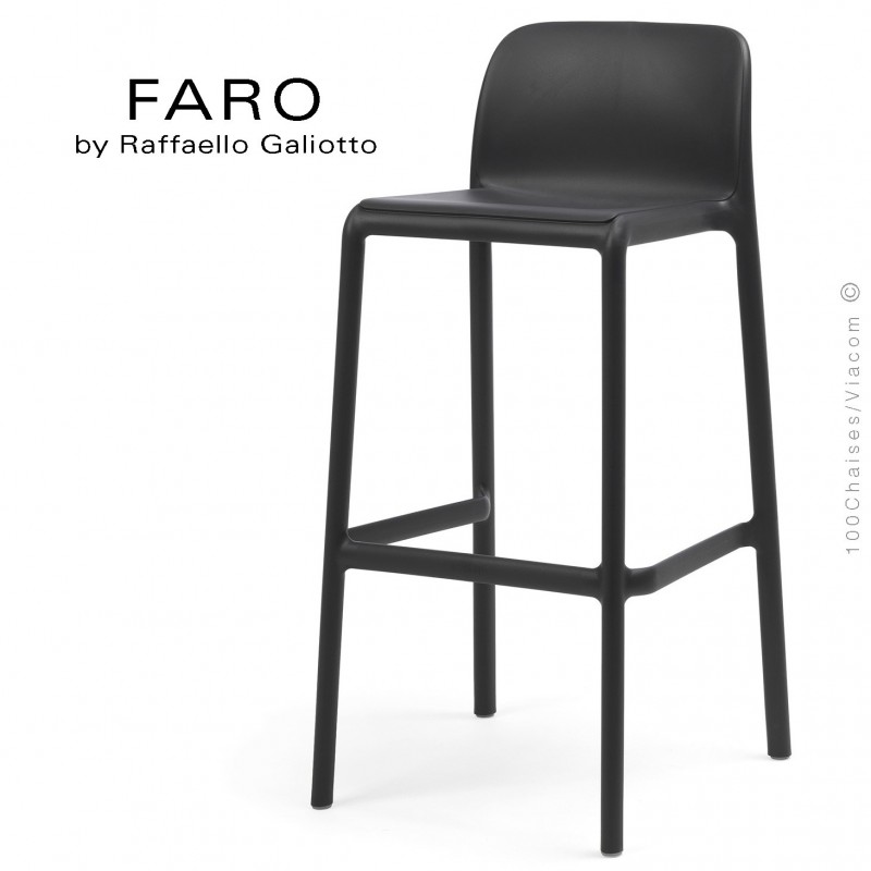 Tabouret de bar FARO, sturcture et assise plastique couleur anthracite.