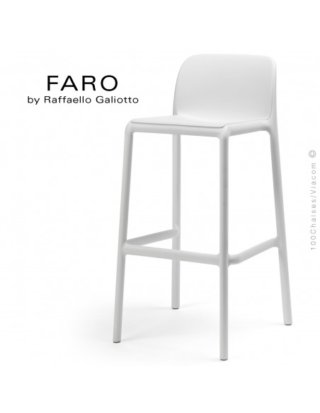 Tabouret de bar FARO, sturcture et assise plastique couleur blanc.