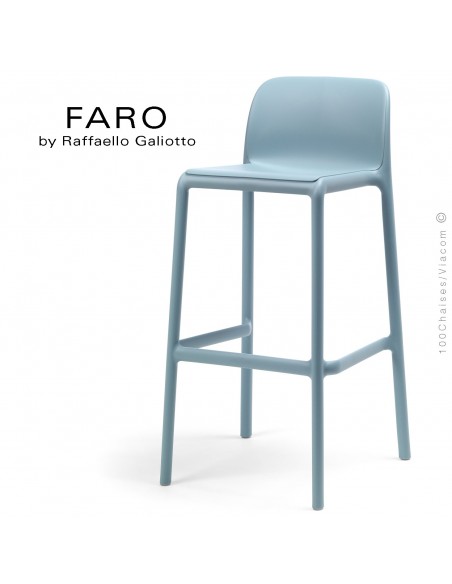 Tabouret de bar FARO, sturcture et assise plastique couleur bleu clair.