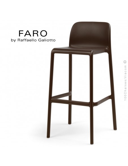 Tabouret de bar FARO, sturcture et assise plastique couleur café.