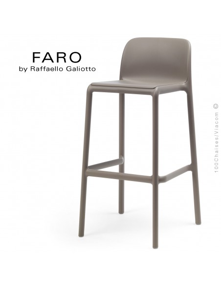 Tabouret de bar FARO, sturcture et assise plastique couleur gris tourterelle.