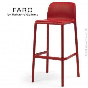 Tabouret de bar FARO, sturcture et assise plastique couleur rouge.
