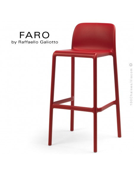 Tabouret de bar FARO, sturcture et assise plastique couleur rouge.