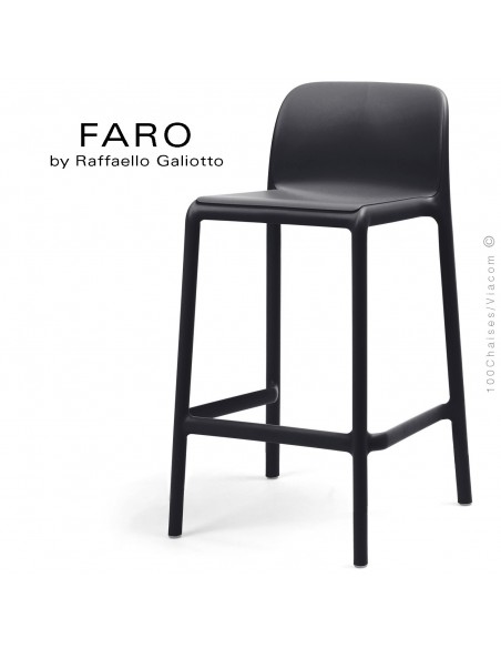 Tabouret de cuisine FARO, sturcture et assise plastique couleur anthracite.