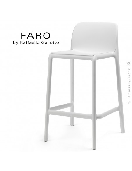 Tabouret de cuisine FARO, sturcture et assise plastique couleur blanc.