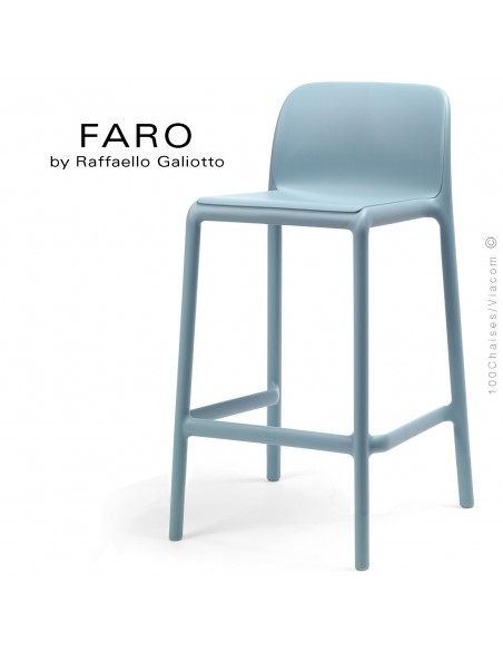 Tabouret de cuisine FARO, sturcture et assise plastique couleur bleu clair.