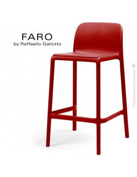 Tabouret de cuisine FARO, sturcture et assise plastique couleur rouge.