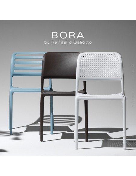 Collection RIVA, BORA, COSTA sturcture et assise plastique couleur.