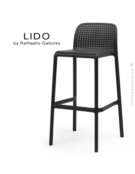 Tabouret de bar LIDO, sturcture et assise plastique couleur anthracite.