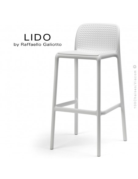 Tabouret de bar LIDO, sturcture et assise plastique couleur blanc.