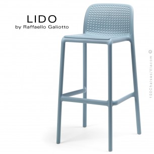 Tabouret de bar LIDO, sturcture et assise plastique couleur bleu clair.