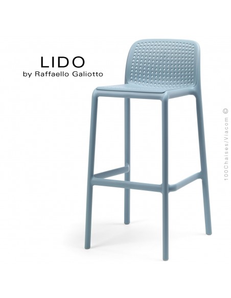 Tabouret de bar LIDO, sturcture et assise plastique couleur bleu clair.