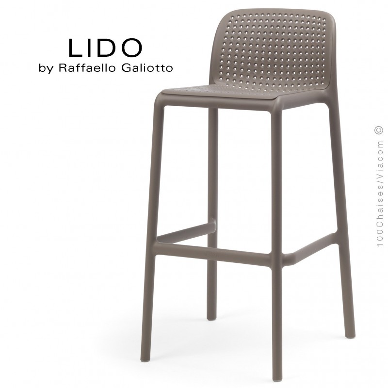 Tabouret de bar LIDO, sturcture et assise plastique couleur gris tourterelle.