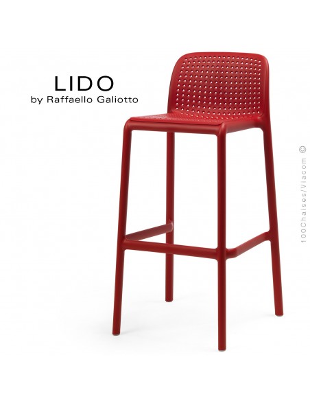 Tabouret de bar LIDO, sturcture et assise plastique couleur rouge.