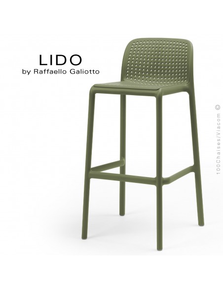 Tabouret de bar LIDO, sturcture et assise plastique couleur vert.