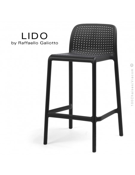 Tabouret de cuisine LIDO, sturcture et assise plastique couleur anthracite.