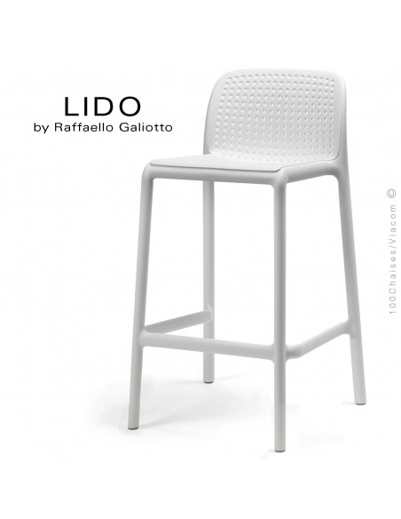 Tabouret de cuisine LIDO, sturcture et assise plastique couleur blanc.