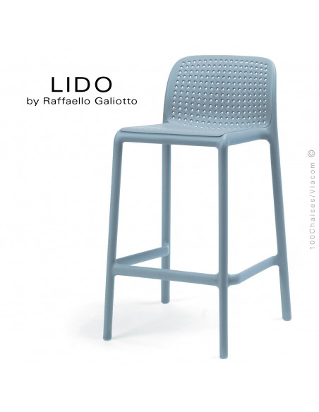 Tabouret de cuisine LIDO, sturcture et assise plastique couleur bleu clair.
