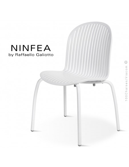 Chaise NINFEA, pietement aluminium, assise plastique, couleur blanc.