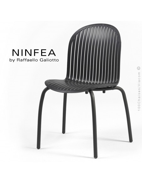 Chaise NINFEA, pietement aluminium, assise plastique, couleur noir.