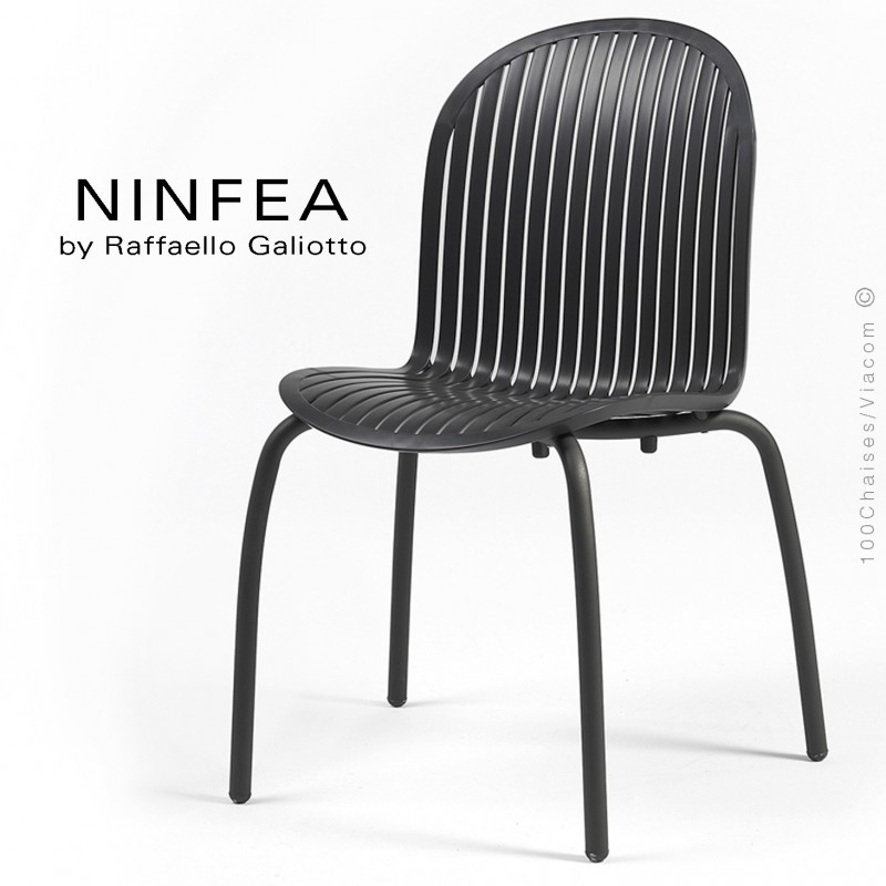 Chaise NINFEA, pietement aluminium, assise plastique, couleur noir.