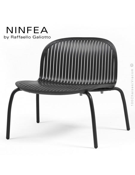 Chaise lounge NINFEA relax, pietement aluminium, assise plastique couleur noir.