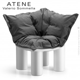 Fauteuil ou module banquette d'angle lounge ATENE, structure monobloc plastique couleur blanc avec coussin.