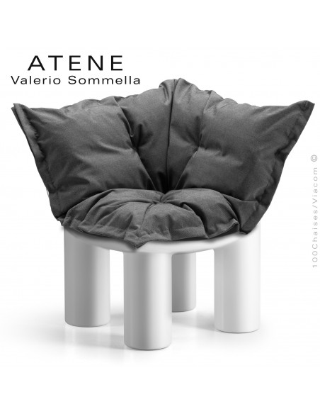 Fauteuil ou module banquette d'angle lounge ATENE, structure monobloc plastique couleur blanc avec coussin.