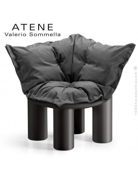 Fauteuil ou module banquette d'angle lounge ATENE, structure monobloc plastique couleur noir avec coussin.