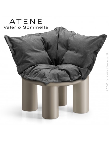 Fauteuil ou module banquette d'angle lounge ATENE, structure monobloc plastique couleur crème avec coussin.